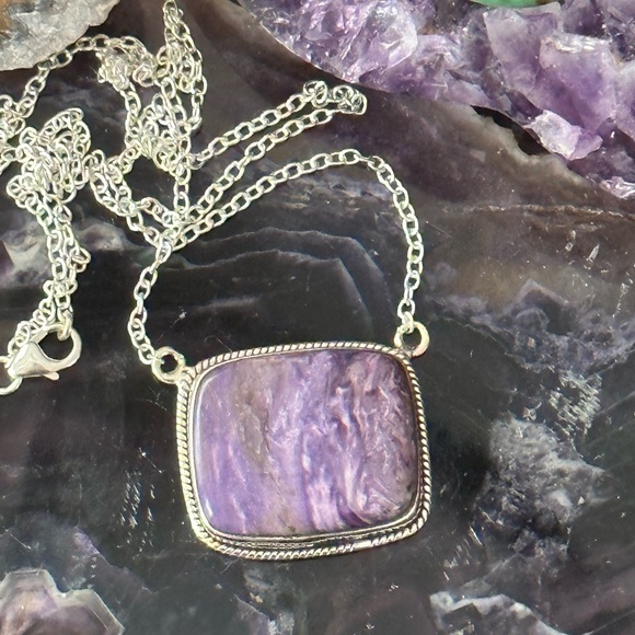 Charoite southwestern sterling silver necklace - Picture 6 of 8